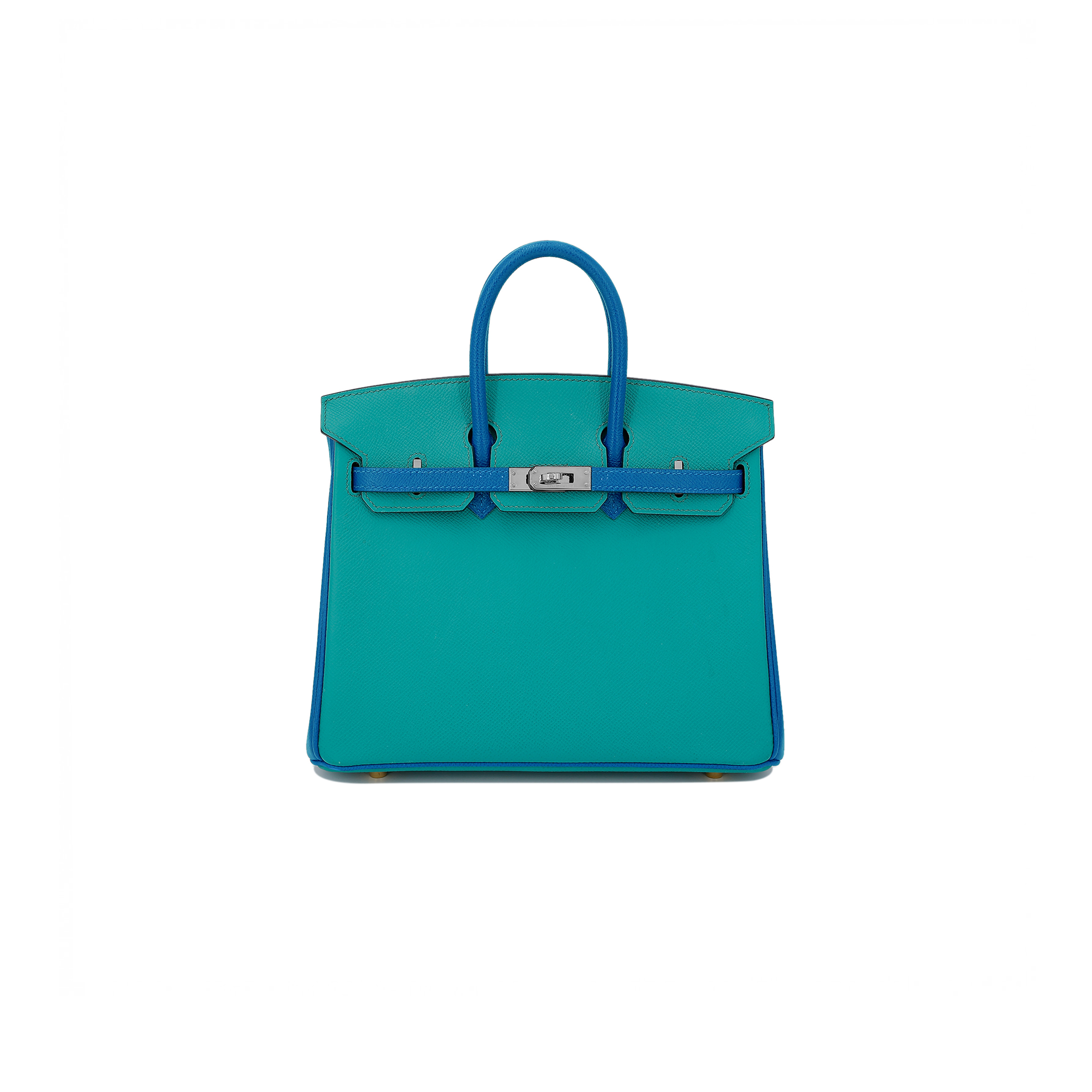 HERMÈS BIRKIN 25 EPSOM MALACHITE GREEN AND WATER FAIRY BLUE SILVER BUCKLE BAG H028369CK73 (25*18*13cm)